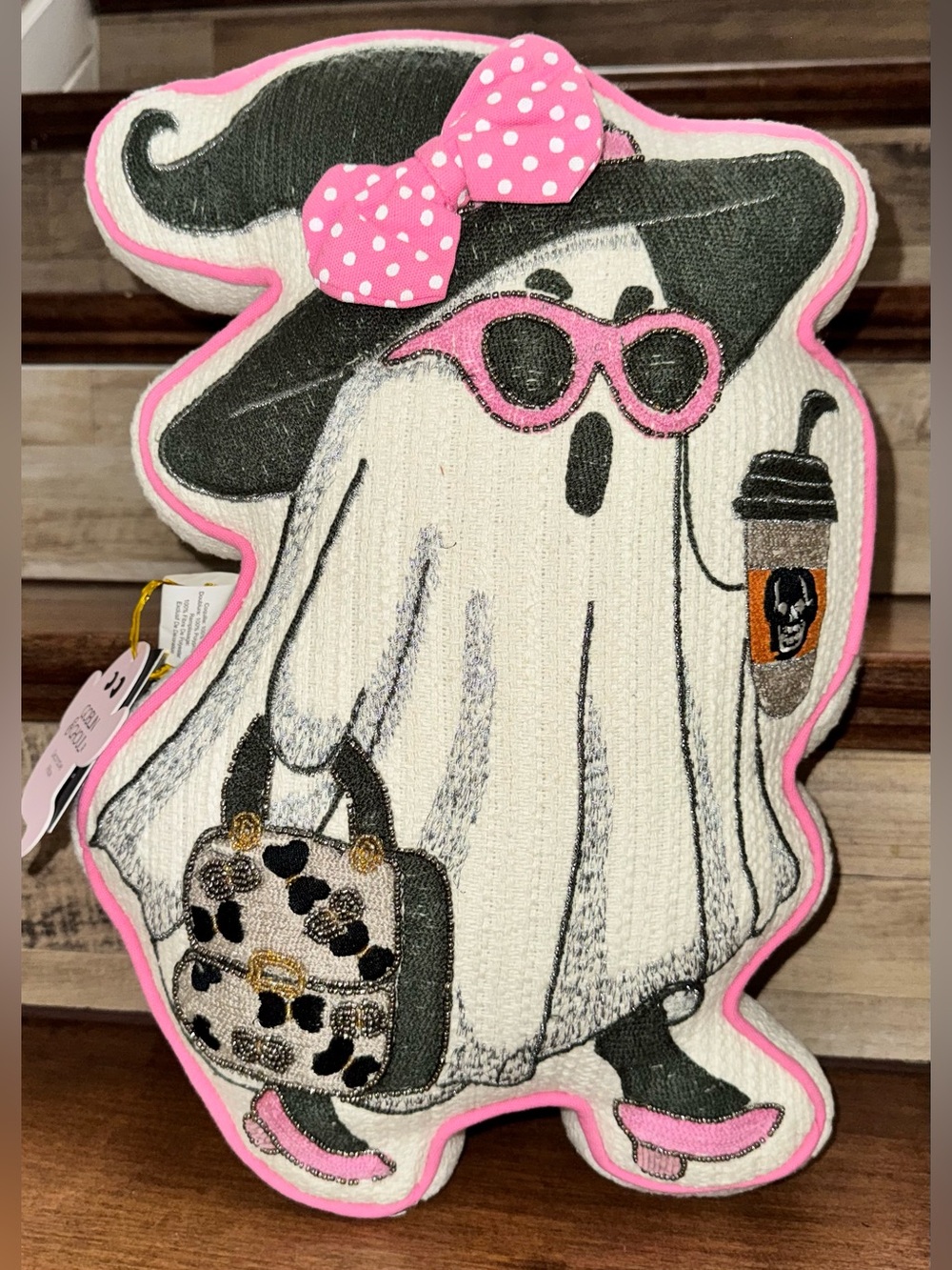 🥰 Ghost 👻 Pillow stylish Pink Sunglasses & a Polka-dot Bow 🎀 & leopard 🐆 Purse 👜